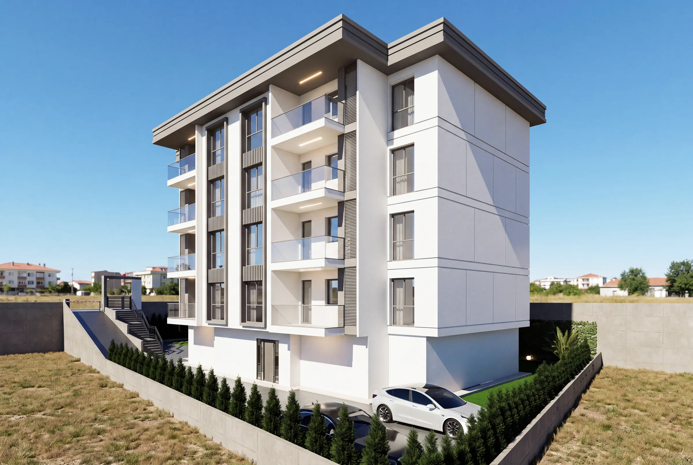 Valore'nin köşeden geniş açı görünüşü ve otoparkı